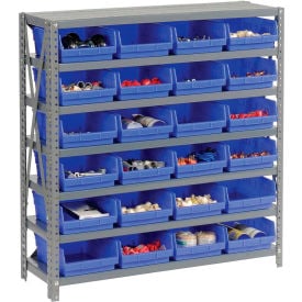 Global Industrial™ Steel Shelving with 24 4""H Plastic Shelf Bins Blue 36x12x39-7 Shelves