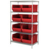 Quantum WR5-955 Chrome Wire Shelving With 8 24""D Bins Red 42x24x74