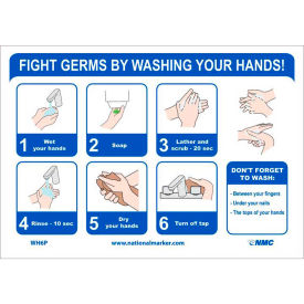 NMC ""Fight Germs By Washing Your Hands"" Vinyl Adhesive Sticker 7"" x 14""