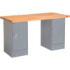 Global Industrial™ 72 x 24 Pedestal Workbench - Double Cabinet Maple Block Square Edge - Gray
