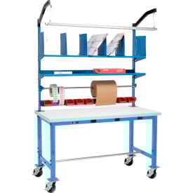 Global Industrial™ Mobile Packing Workbench W/Riser & Power Laminate Square Edge 72""W x 36""D