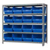 Quantum 1839-208 Steel Shelving With 16 6""H Shelf Bins Blue 36x18x39-5 Shelves
