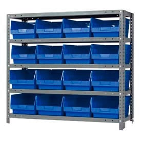 Quantum 1839-208 Steel Shelving With 16 6""H Shelf Bins Blue 36x18x39-5 Shelves