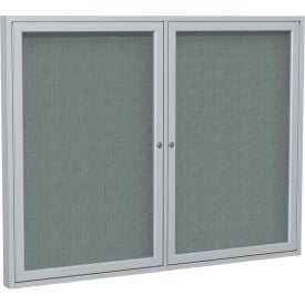 Ghent Enclosed Bulletin Board 2 Door 60""W x 48""H Gray Fabric/Silver Frame