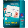 Avery Index Maker Clear Label Divider Blank 8.5""x11"" 3 Tabs 25 Sets White/White