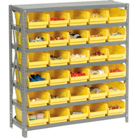 Global Industrial™ Steel Shelving with 30 4""H Plastic Shelf Bins Yellow 36x12x39-7 Shelves