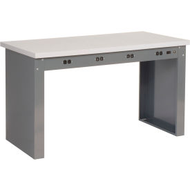 Global Industrial™ Panel Leg Workbench w/ESD Square Edge Top & Power Apron 60""W x 30""D Gray