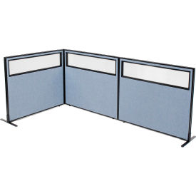 Interion® Freestanding 3-Panel Corner Room Divider w/Partial Window 48-1/4""W x 42""H Panels Blue