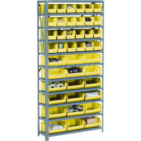Global Industrial™ Steel Open Shelving - 16 Yellow Plastic Stacking Bins 5 Shelves - 36x18x39