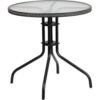 Flash Furniture 28"" Round Tempered Glass Metal Table with Gray Rattan Edging