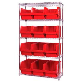 Quantum WR5-533 Chrome Shelving With 12 Magnum Giant Hopper Bins Red 18x42x74