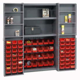 Global Industrial Storage Cabinet w/ 68 Red Bins Assembled 310 lbs. Weight 38""W x 24""D x 72""H