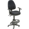 Interion® Work Stool With Arms - Fabric - 180° Footrest - Black