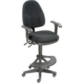 Interion® Work Stool With Arms - Fabric - 180° Footrest - Black
