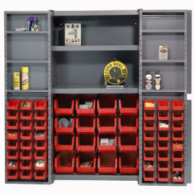 Global Industrial™ Bin Cabinet Deep Door 64 RD Bin Shelves 16 Ga. Assembled Cabinet 38x24x72