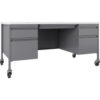 Lorell Fortress Steel Mobile Teachers Desk - 60"" x 30"" - White/Platinum