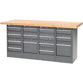 Global Industrial™ Workbench w/ Maple Square Edge Top & 14 Drawers 72""W x 24""D Gray