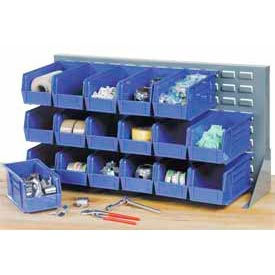Global Industrial™ Louvered Bench Rack w/ 8(B) 8(C) 6(D) Blue Bins 36""W x 15""D x 20""H
