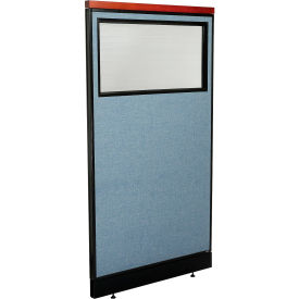 Interion® Deluxe Office Partition Panel w/Partial Window & Pass-Thru Cable 36-1/4Wx65-1/2H BLU