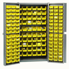 Global Industrial™ Bin Cabinet Deep Door - 156 Yellow Bins 16-Gauge Assembled Cabinet 38x24x72