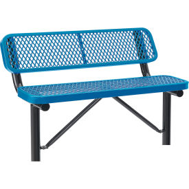Global Industrial™ 4' Outdoor Steel Bench w/ Backrest Expanded Metal In Ground Mount Blue