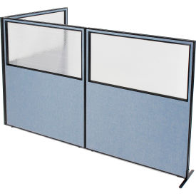 Interion® Freestanding 3-Panel Corner Room Divider w/Partial Window 60-1/4""W x 72""H Panels Blue