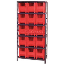Quantum QSBU-600 Shelving With 15 Giant Hopper Bins Red 36x18x75