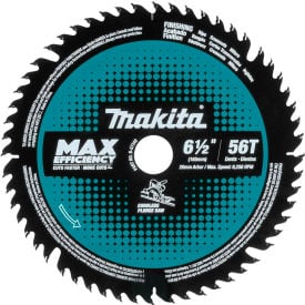 Makita® Carbide-Tipped Max Effcy Cordless Plunge Saw Blade Wood MDF Laminate 6-1/2"" 56 TPI