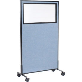 Interion® Mobile Office Partition Panel with Partial Window 36-1/4""W x 63""H Blue