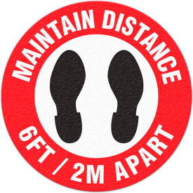 Maintain Distance 6ft Apart Adhesive Floor Sign 17"" Round