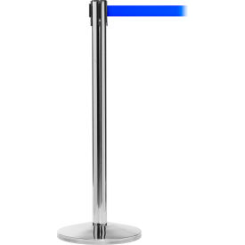 Global Industrial™ Retractable Belt Barrier 40"" Stainless Steel Post 10' Blue Belt