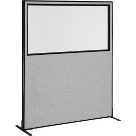 Interion® Freestanding Office Partition Panel with Partial Window 60-1/4""W x 96""H Gray