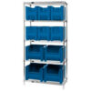 Quantum WR5-600800 Chrome Wire Shelving With 10 Giant Hopper Bins Blue 18x36x74