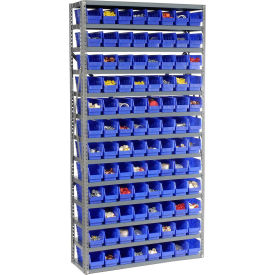 Global Industrial™ Steel Shelving with 96 4""H Plastic Shelf Bins Blue 36x12x73-13 Shelves