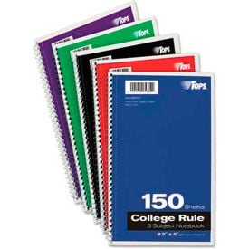 Tops Wirebound 3-Subject Notebook College Rule9-1/2 x 6 White 150 Sheets/Pad
