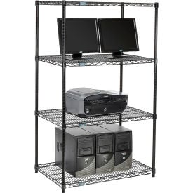 Nexel™ 4-Shelf Wire Computer LAN Workstation 36""W x 24""D x 63""H Black