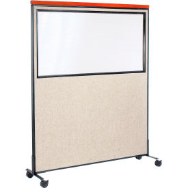 Interion® Mobile Deluxe Office Partition Panel with Partial Window 60-1/4""W x 100-1/2""H Tan