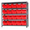 Quantum 1839-204 Steel Shelving With 20 6""H Shelf Bins Red 36x18x39-5 Shelves