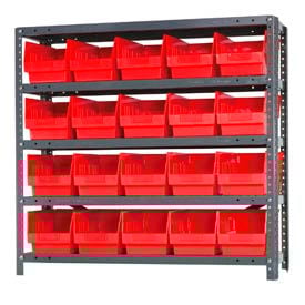 Quantum 1839-204 Steel Shelving With 20 6""H Shelf Bins Red 36x18x39-5 Shelves