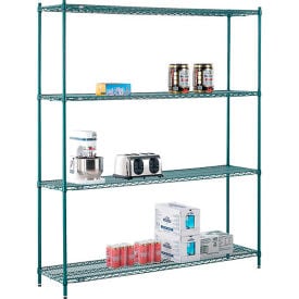 Nexel® 4 Shelf Poly-Green® Wire Shelving Unit Starter 72""W x 14""D x 86""H