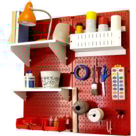 Wall Control Pegboard Hobby Craft Organizer Storage Kit Red/White 32"" X 32"" X 9""