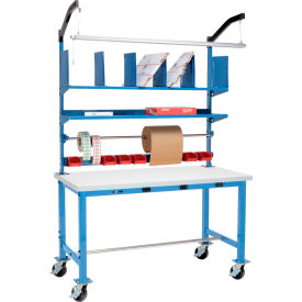 Global Industrial™ Mobile Packing Workbench W/Riser & Power Laminate Square Edge 60""W x 36""D