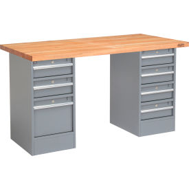 Global Industrial™ 72 x 24 Pedestal Workbench - 3 Drawers / 4 Drawers Maple Square Edge - Gray