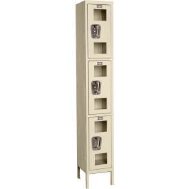 Global Industrial™ 3-Tier 3 Door Clear View Locker 12""W x 18""D x 78""H Tan Unassembled