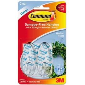 3M Command™ Clear Hooks and Strips Plastic Medium 2 Hooks with 4 Adhesive Strips per Pack