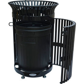 Global Industrial™ Outdoor Heavy-Duty Slatted Steel Trash Can w/ Door 36 Gal. 42""H Black