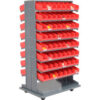 Global Industrial 16 Shelf Double-Sided Mobile Pick Rack - 128 Red Plastic Shelf Bins 4"" Wide