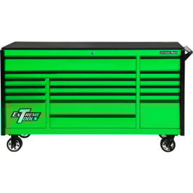 Extreme Tools DX722117RCGNBK 72""W x 21""D 17 Drawer Green W/Black Pulls Triple Bank Roller Cabinet
