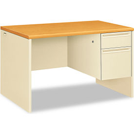 HON® Right Pedestal Desk - 48""W x 30""D x 29-1/2""H - Harvest/Putty - 38000 Series
