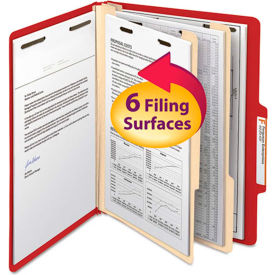 Smead® Top Tab Classification Folders Two Dividers Six-Section Red 10/Box